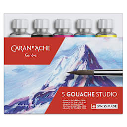 Caran d'Ache Gouache - Set of 5, Assorted Colors,  10 ml Tubes, front of packaging