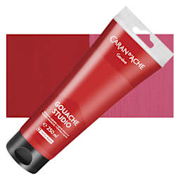 Caran d'Ache Studio Gouache - Scarlet, 250 ml, Tube and swatch