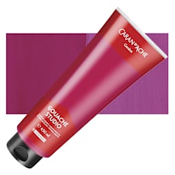Caran d'Ache Studio Gouache - Magenta, 450 ml, Tube and swatch
