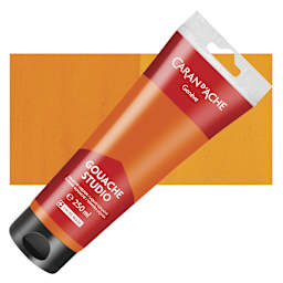 Caran d'Ache Studio Gouache - Orange, 250 ml, Tube and swatch