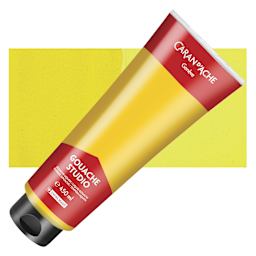 Caran d'Ache Studio Gouache - Primary Yellow, 450 ml, Tube and swatch