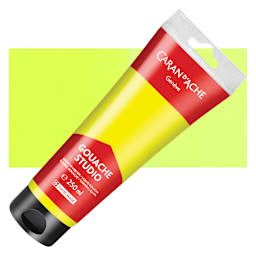 Caran d'Ache Studio Gouache - Fluorescent Lemon Yellow, 250 ml Tube and Swatch
