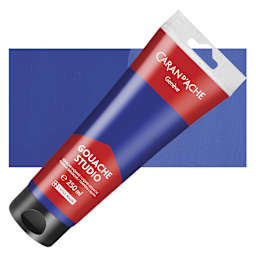 Caran d'Ache Studio Gouache - Ultramarine, 250 ml, Tube and swatch