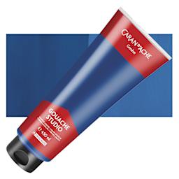 Caran d'Ache Studio Gouache - Cyan, 450 ml, Tube and swatch