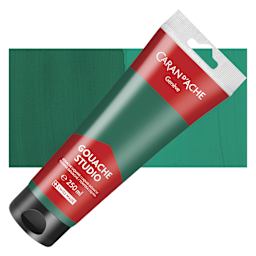 Caran d'Ache Studio Gouache - Emerald Green, 250 ml, Tube and swatch