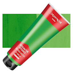 Caran d'Ache Studio Gouache - Bright Green, 450 ml tube and swatch