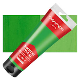 Caran d'Ache Studio Gouache - Bright Green, 250 ml, Tube and swatch