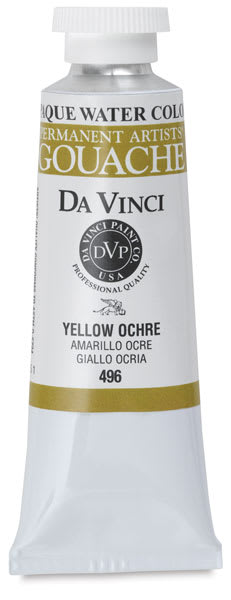 Da Vinci Professional Gouache - Single tube of Yellow Ochre shown upright
