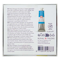 Royal Talens Gouache - Mixing Set of 5, 20 ml tubes back of package