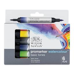 Winsor & Newton Promarker Watercolor Markers - Basic Colors, Set of 6, front of the packaging