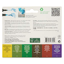 Winsor & Newton Promarker Watercolor Markers - Foliage Colors, Set of 6, back of the packaging