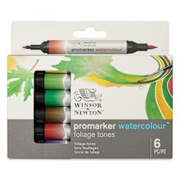Winsor & Newton Promarker Watercolor Markers - Foliage Colors, Set of 6, front of the packaging