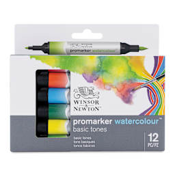 Winsor & Newton Promarker Watercolor Markers - Basic Colors, Set of 12, front of the packaging