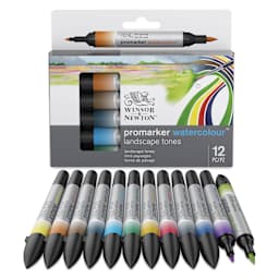 Winsor & Newton Promarker Watercolor Markers - Landscape Colors, Set of 12, markers laid out 