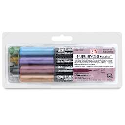Kuretake Zig Fudebiyori Brush Pens - Front of package of Set of 8 Metallics Brush Pens