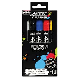 Pebeo 4Artist Markers - Front of Pkg of 5, 4 mm Basic Color Markers