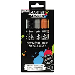 Pebeo 4Artist Markers - Front of Pkg of 5, 4 mm Metallic Color Markers