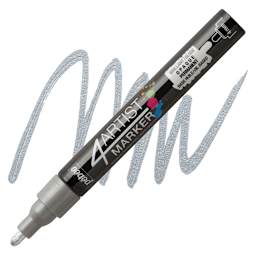 Pebeo 4Artist Marker - Silver, 4 mm marker and swatch