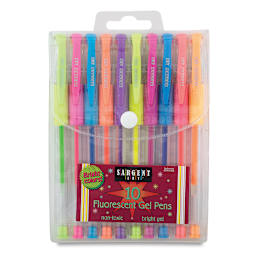 Sargent Art Gel Pens - Front of package of 10 pc Fluorescent Gel set showing reclosable pouch