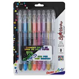 Pentel Sparkle Pop Pens - Front of blister package of 8 pc Color changing set 