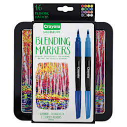 Crayola Signature Blending Marker Set - Front of package showing Storage Tin and Label
