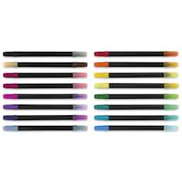 Crayola Brush and Detail Dual Ended Markers - Assorted Colors, Set of 16, laid out with caps on