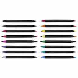 Crayola Brush and Detail Dual Ended Markers - Assorted Colors, Set of 16, laid out with caps off