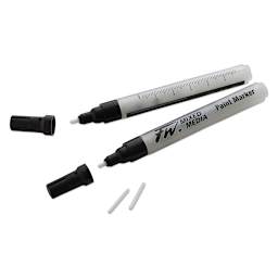 FW Empty Mixed Media Markers and Nibs - 2 uncapped Medium Diameter Pens with Round Nib Tips shown