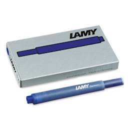 Lamy T10 Giant Ink Cartridges - Top view of package of 5 Blue cartridges with one removed