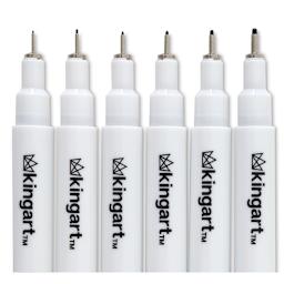 Kingart Inkline Artists Pen Sets - Closeup of tips of Set of 6 black Fine Tip pens