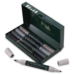Faber-Castell Albrecht Dürer Watercolor Markers - Grey Tones, Set of 5 (set open with one marker removed and caps off)