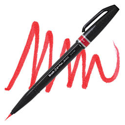 Pentel Arts Micro Brush Tip Sign Pen - Red pen and swatch