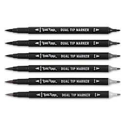 Brea Reese Dual Tip Brush Pens - 6 pc Grayscale colors shown in row