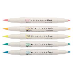Zebra Mildliner Double Ended Brush Pens - Set of 5, Fluorescent Colors