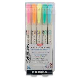 Zebra Mildliner Double Ended Brush Pens - Front of package of Set of 5 Fluorescent Colors

- 
