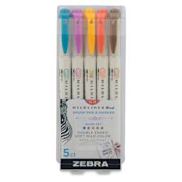 Zebra Mildliner Double Ended Brush Pens - Front of package of Set of 5 Warm Colors