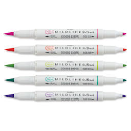 Zebra Mildliner Double Ended Brush Pens - Set of 5, Refresh Colors (with caps removed)