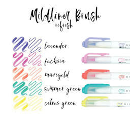 Zebra Mildliner Double Ended Brush Pens - Set of 5, Refresh Colors (pens with color swatches)
