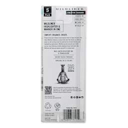 Zebra Mildliner Double Ended Creative Markers - Fluorescent Colors, Set of 5 (back of package)