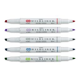 Zebra Mildliner Double Ended Creative Markers - Cool & Refined Colors, Set of 5 (contents with caps off)
