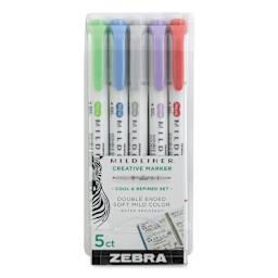 Zebra Mildliner Double Ended Creative Markers - Cool & Refined Colors, Set of 5