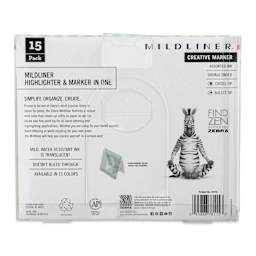 Zebra Mildliner Double Ended Creative Markers - Fluorescent, Cool, and Warm Colors, Set of 15 (back of package)
