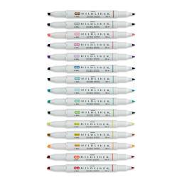 Zebra Mildliner Double Ended Creative Markers - Fluorescent, Cool, and Warm Colors, Set of 15 (contents with caps off)
