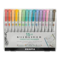 Zebra Mildliner Double Ended Creative Markers - Fluorescent, Cool, and Warm Colors, Set of 15