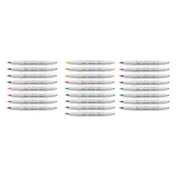 Zebra Mildliner Double Ended Brush Pens - Set of 25, Assorted Colors, pens laid out