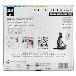 Zebra Mildliner Double Ended Brush Pens - Set of 25, Assorted Colors, back of the packaging