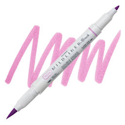 Zebra Mildliner Double Ended Brush Pen - Magenta, swatch and pen