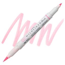Zebra Mildliner Double Ended Brush Pen - Pink, swatch and pen