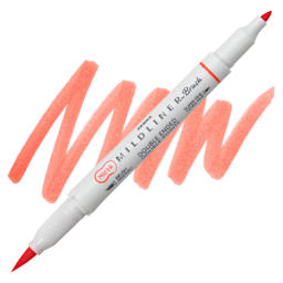 Zebra Mildliner Double Ended Brush Pen - Marigold, swatch and pen