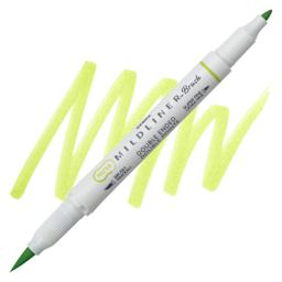 Zebra Mildliner Double Ended Brush Pen - Citrus Green, swatch and pen